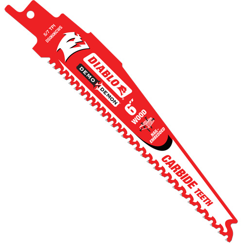 Demo Demon Reciprocating Saw Blade for Nail Embedded Wood Cutting, Carbide, 5-7 TPI, 6" L x 1" W
