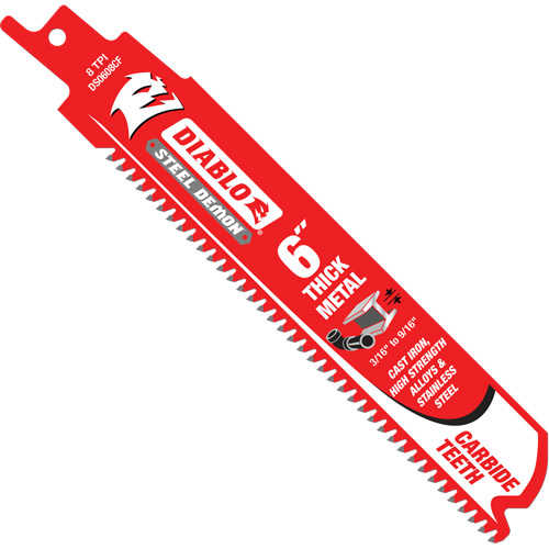 Thick Metal Reciprocating Saw Blade, Carbide, 8 TPI, 6" L x 1" W