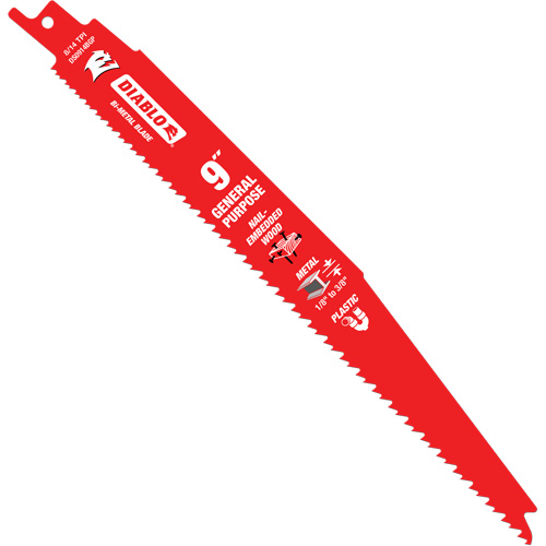 General-Purpose Reciprocating Saw Blade, Bi-Metal, 8-14 TPI, 9" L x 1" W