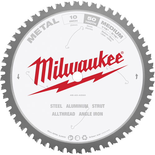 Circular Saw Blade, 10", 50 Teeth, Metal Use