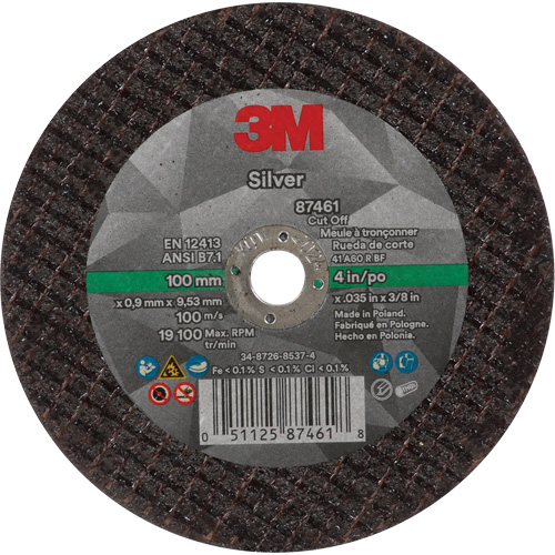 Silver Cut-Off Wheel, 4" x 0.04", 3/8"-24 Arbor, Type 1, Ceramic, 19100 RPM