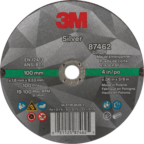 Silver Cut-Off Wheel, 4" x 0.06", 3/8"-24 Arbor, Type 1, Ceramic, 19100 RPM
