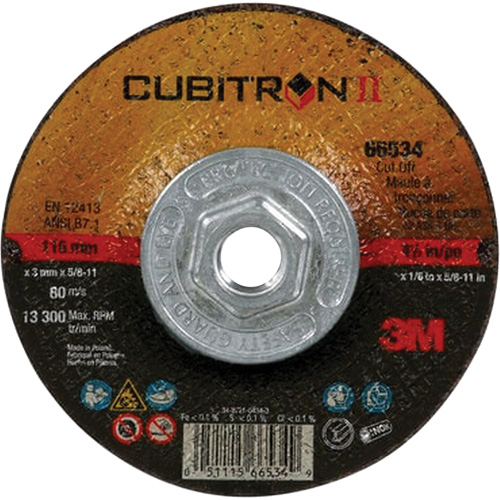 Cubitron™ II Cut-Off Wheel, 4-1/2" x 1/8", 5/8"-11 Arbor, Type 27, Ceramic