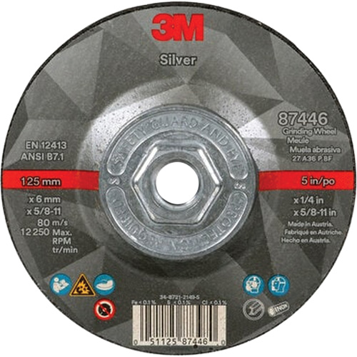 Quick Change Silver Depressed Centre Grinding Wheel 87446, 5" x 1/4", 5/8"-11 Arbor, Type 27, Ceramic