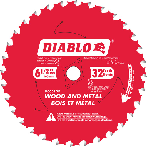 Circular Saw Blade, 6-1/2", 32 Teeth, Metal/Wood Use