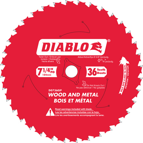 Circular Saw Blade, 7-1/4", 36 Teeth, Metal/Wood Use