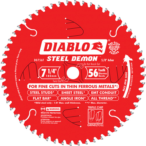 Carbide Tipped Circular Saw Blade, 7-1/4", 56 Teeth, Metal Use