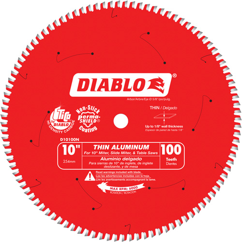 Aluminum Cutting Circular Saw Blade, 10", 100 Teeth, Plastic/Fibreglass/Non-Ferrous Use