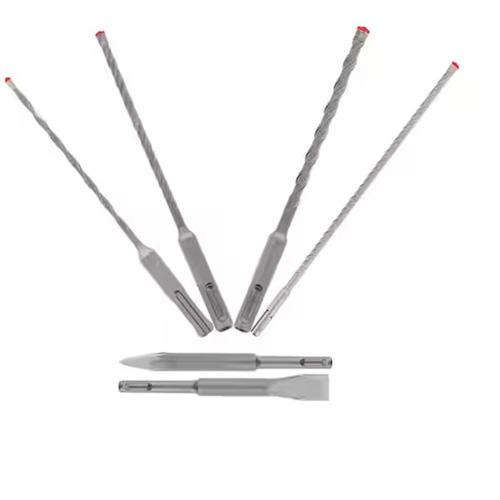 Rebar Demon™ SDS-Plus 4-Cutter Full Carbide Head Hammer Drill Bit & Chisel Set, 6 Pieces, Carbide