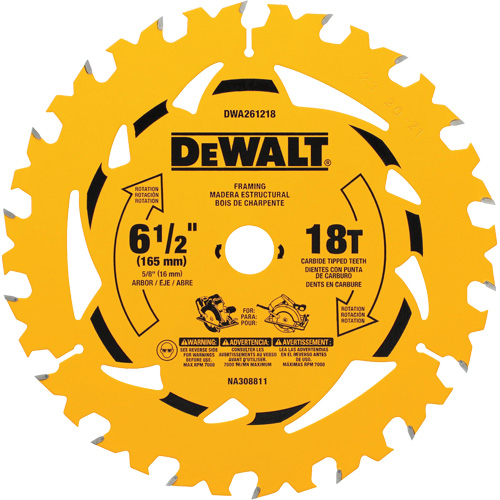 Framing Circular Saw Blade, 6-1/2", 18 Teeth, Wood Use