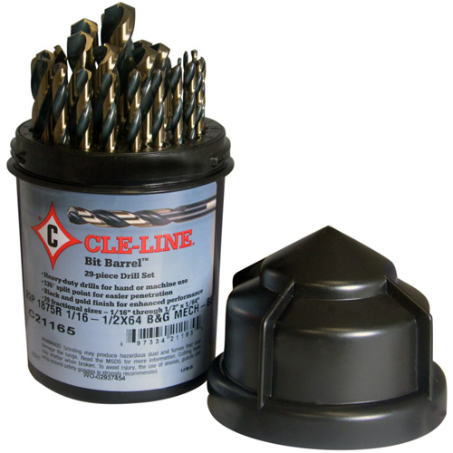 CLE-LINE 1875R Mechanics Length Drill Bit Set, 29 Pieces, High Speed Steel