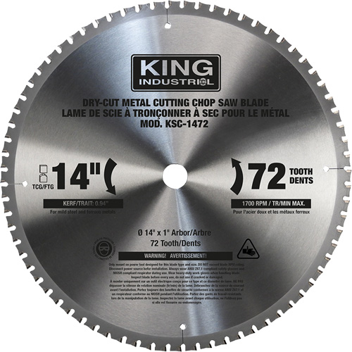 Chop Saw Blade, 14", 72 Teeth, Metal Use