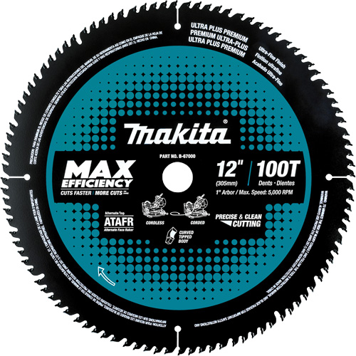 Max-Efficiency Blades Ideal For Cordless Mitre Saw, 12", 100 Teeth, Finishing Use