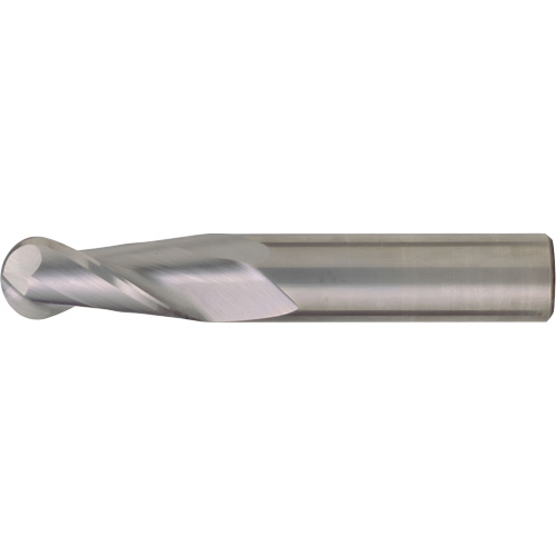 Ball Nose Single End General Purpose End Mill, 1/4" Dia., 4" L, 2 Flutes, 1/4" Shank, Carbide