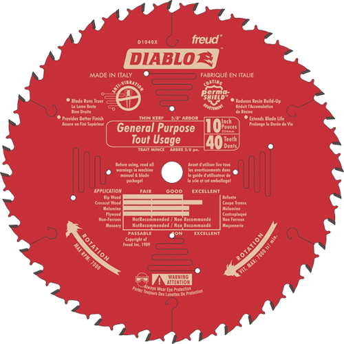 Saw Blades - General Purpose, 10", 40 Teeth, Wood Use
