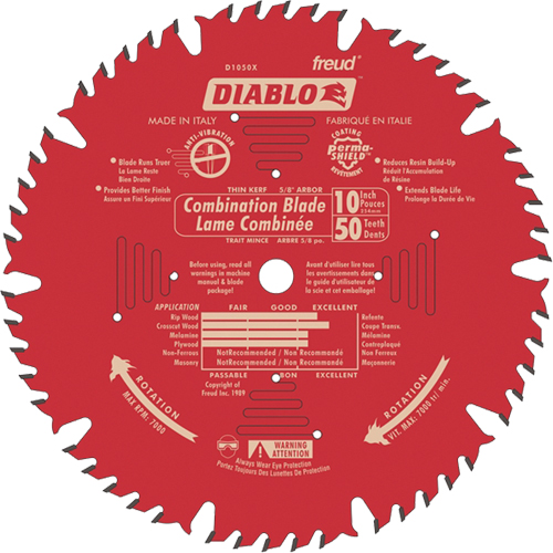Contractor Saw Blades - Combination Saw Blades, 10", 50 Teeth, Wood Use