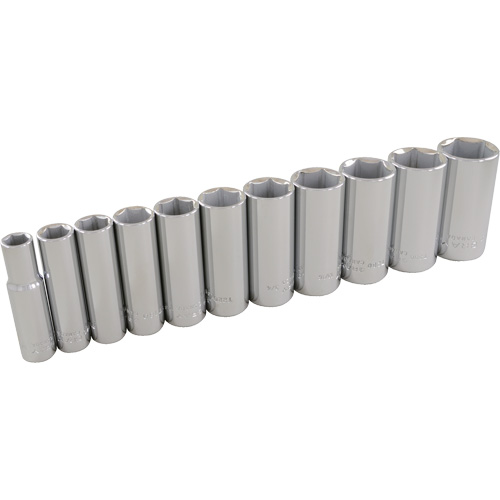 SAE Socket Set, 11 Pcs, 3/8" Drive Size, Deep