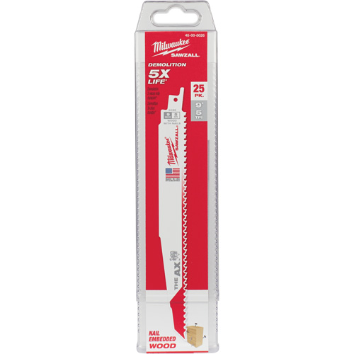The Ax™ Sawzall® Blades, Bi-Metal, 5 TPI, 9" L x 1" W