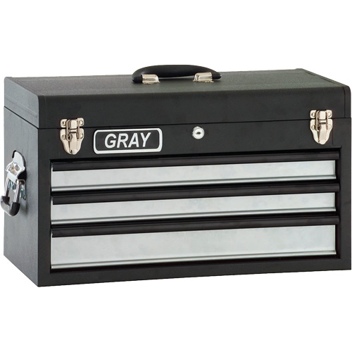 Tool Box - 3 Drawers, 10" D x 20-1/2" W x 12" H, Black