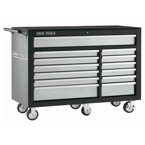 Roller Cabinet, 13 Drawers, 53" W x 34" D x 39-3/4" H, Black