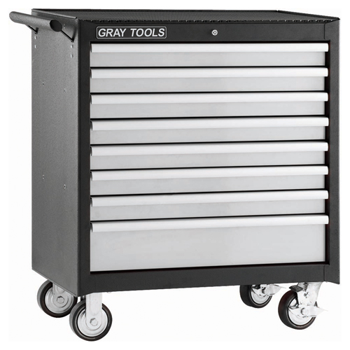 Roller Cabinet, 8 Drawers, 34" W x 19-1/2" D x 39-13/100" H, Black