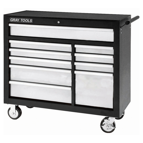 Roller Cabinet, 10 Drawers, 42" W x 19" D x 40" H, Black
