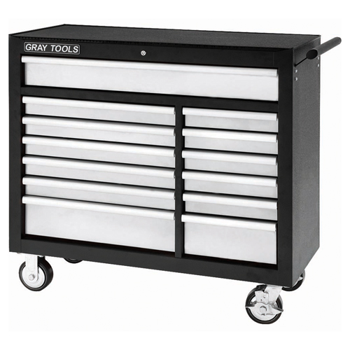 Roller Cabinet, 13 Drawers, 42" W x 19" D x 40" H, Black