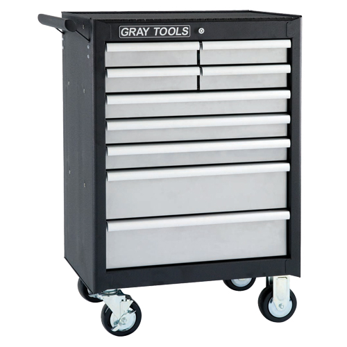 Roller Cabinet, 9 Drawers, 26-1/2" W x 18" D x 40" H, Black