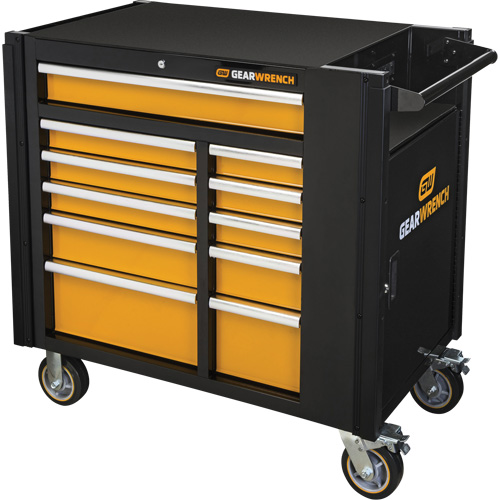 Powered Tool Cart, 11 Drawers, 42-1/2" W x 24-7/16" D x 41" H, Black/Orange