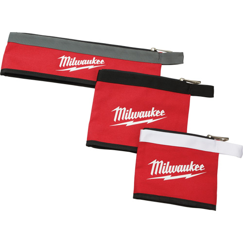 Multi-Size Zipper Pouches - Set of 3, Canvas, 3 Pockets, Black/Red