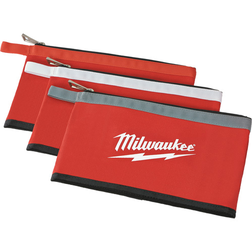 Coloured Zippered Pouches - Set of 3, Canvas, 3 Pockets, Black/Red
