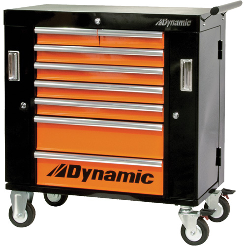 Roller Cabinet, 8 Drawers, 36" W x 18" D x 39-1/4" H, Black/Orange