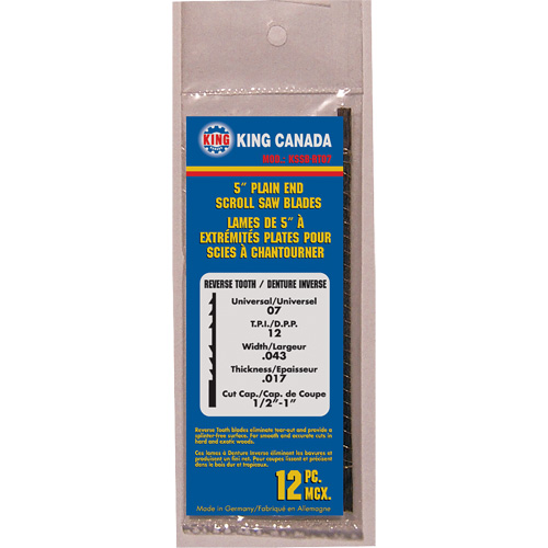 12-Piece Reverse Tooth Scroll Saw Blades, Scroll cutting, 0.05" W x 5" L, 12 TPI