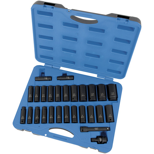 PS2712DC SAE/Metric Socket Set, 27 Pcs, Impact, 1/2" Drive Size, Deep