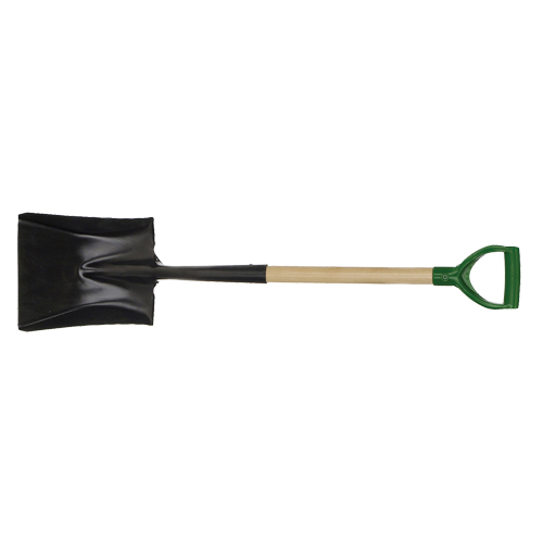 Square Point Shovel, Wood, Tempered Steel Blade, D-Grip Handle, 29" Long