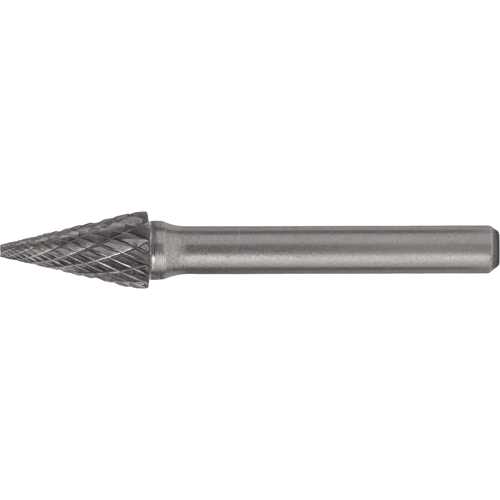 CLEVELAND Solid Carbide Burrs - Pointed Cone Shape, SM-2, 1/4" Dia., 1/4" Shank, 3/4" Depth of Cut