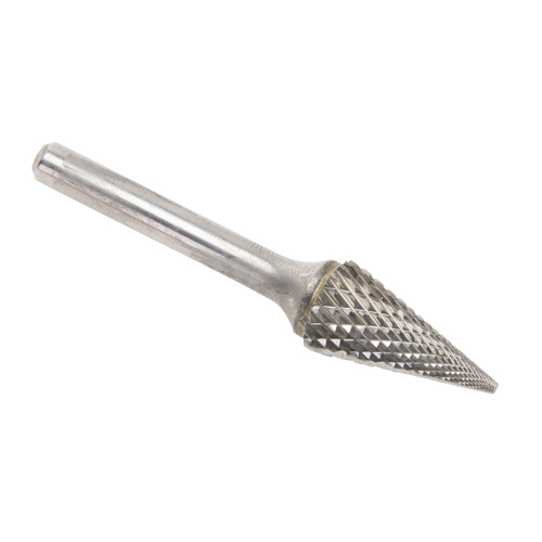 CLEVELAND Solid Carbide Burrs - Pointed Cone Shape, SM-5, 1/2" Dia., 1/4" Shank, 22.2 mm Depth of Cut