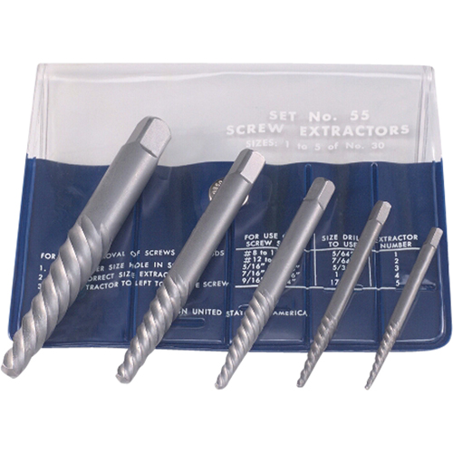 CLEVELAND Screw Extractors - Screw Extractor Set in Fold-Up Pouch, 5 Pieces, High Carbon Steel