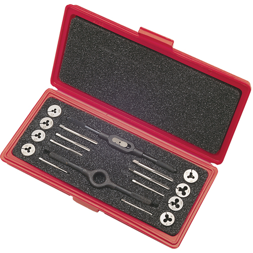 CLE-LINE Tap & Die Sets with Production Hand Taps and Carbon Steel Round Adjustable Dies, 8 Pieces