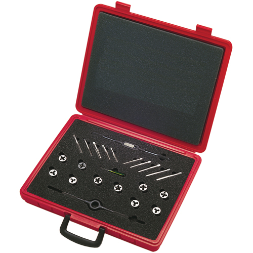 CLE-LINE Tap & Die Sets with Production Hand Taps and Carbon Steel Round Adjustable Dies, 20 Pieces