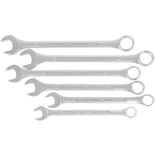 Fully Polished Long Pattern Combination Wrench Set, Combination, 6 Pieces, Imperial