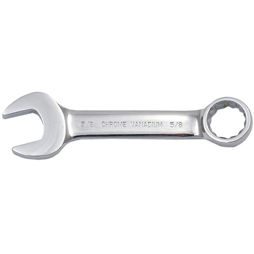 Fully Polished Stubby Combination Wrench, 12 Point, 7/16", Chrome Finish