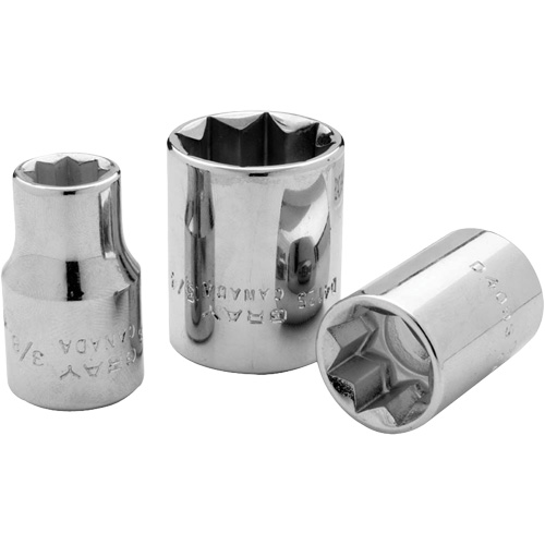 Double Square Chrome Socket, 3/8", 1/2" Drive, 8 Points