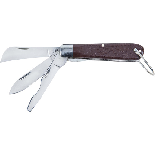 3-Blade Pocket Knife with Screwdriver, 2-1/2" Blade, Carbon Steel Blade, Plastic Handle