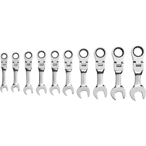 Stubby Wrench Set, Combination, 10 Pieces, Metric