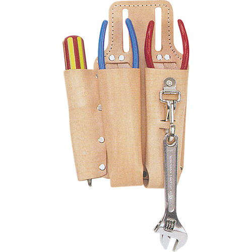 Lineman's Tool Pouch, Multiple Tool Holder, Leather, 3 Pockets