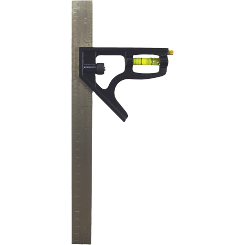 Inch/Metric Combination Square, 12" L, 1/8"/1/16"/1/32"/1 mm Graduations, Stainless Steel, Plain