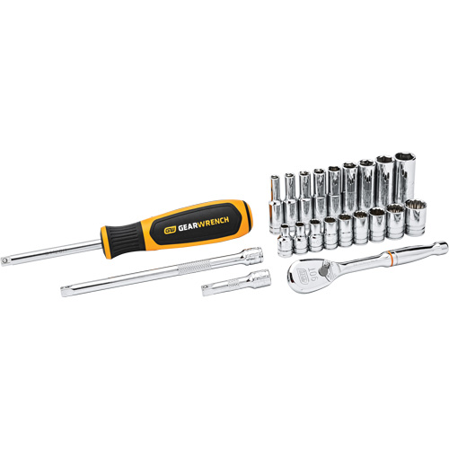 6 & 12 Point Standard and Deep SAE Mechanics Tool Set, 22 Pcs, 1/4" Drive Size, Deep