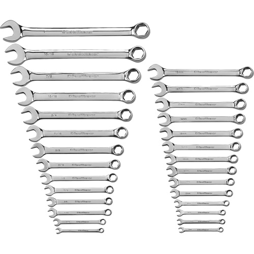 90-Tooth Reversible Ratcheting Wrench, Combination, 28 Pieces, Imperial and Metric