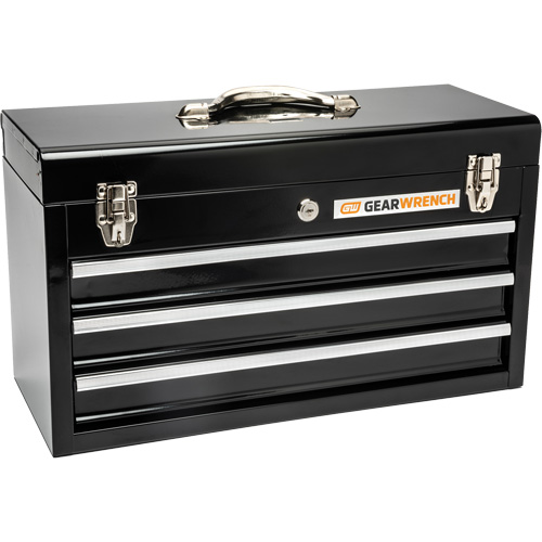 Portable Tool Box, 20" W, 3 Drawers, Black